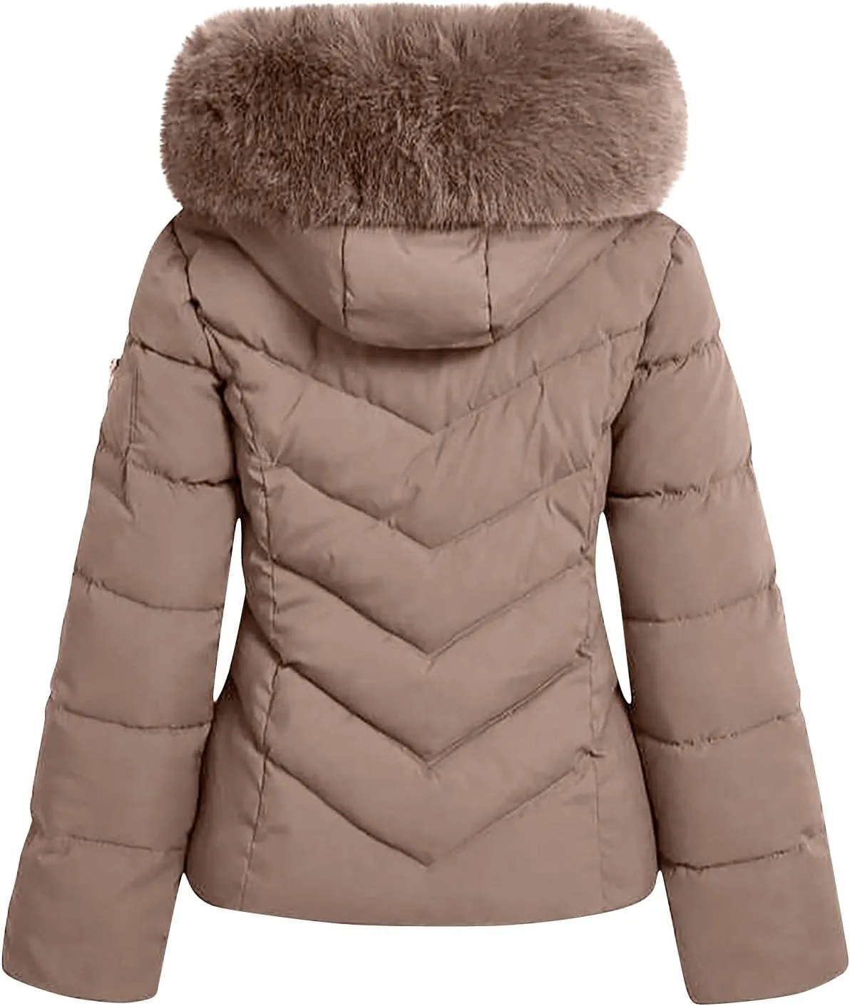 Puffer Jacket Women Winter Warm Down Coats Quilted Down Jackets Casual Zip Up Puffer Coat Faux Fur Hooded Outwear