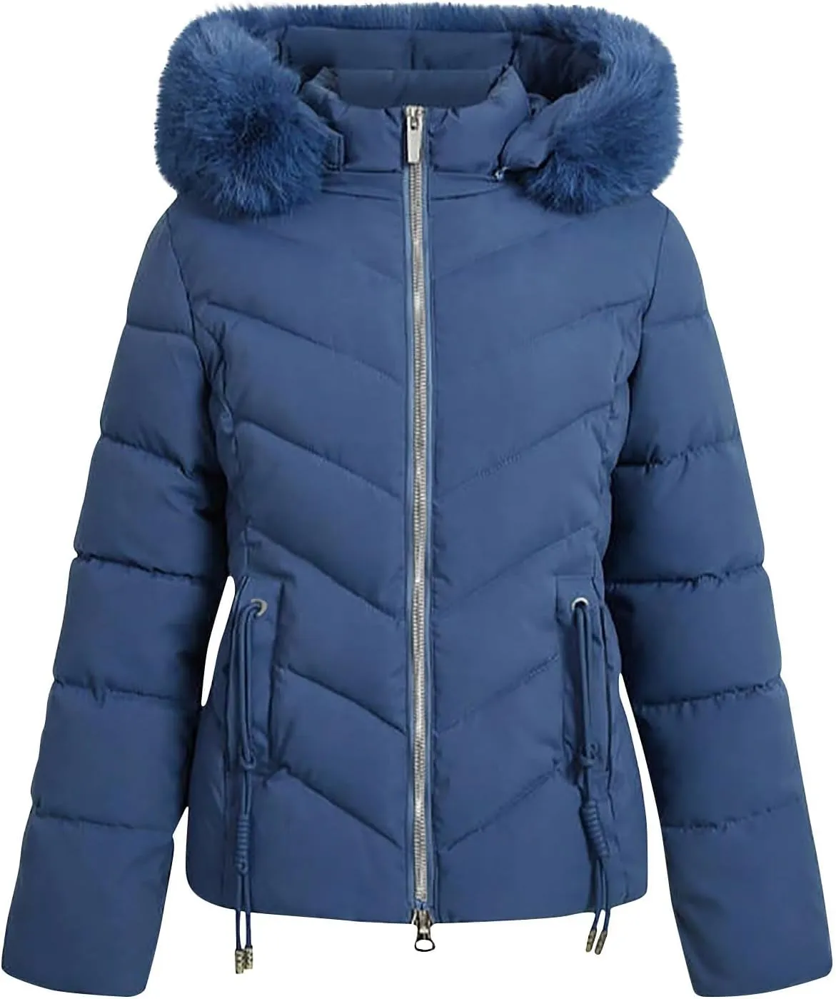 Puffer Jacket Women Winter Warm Down Coats Quilted Down Jackets Casual Zip Up Puffer Coat Faux Fur Hooded Outwear