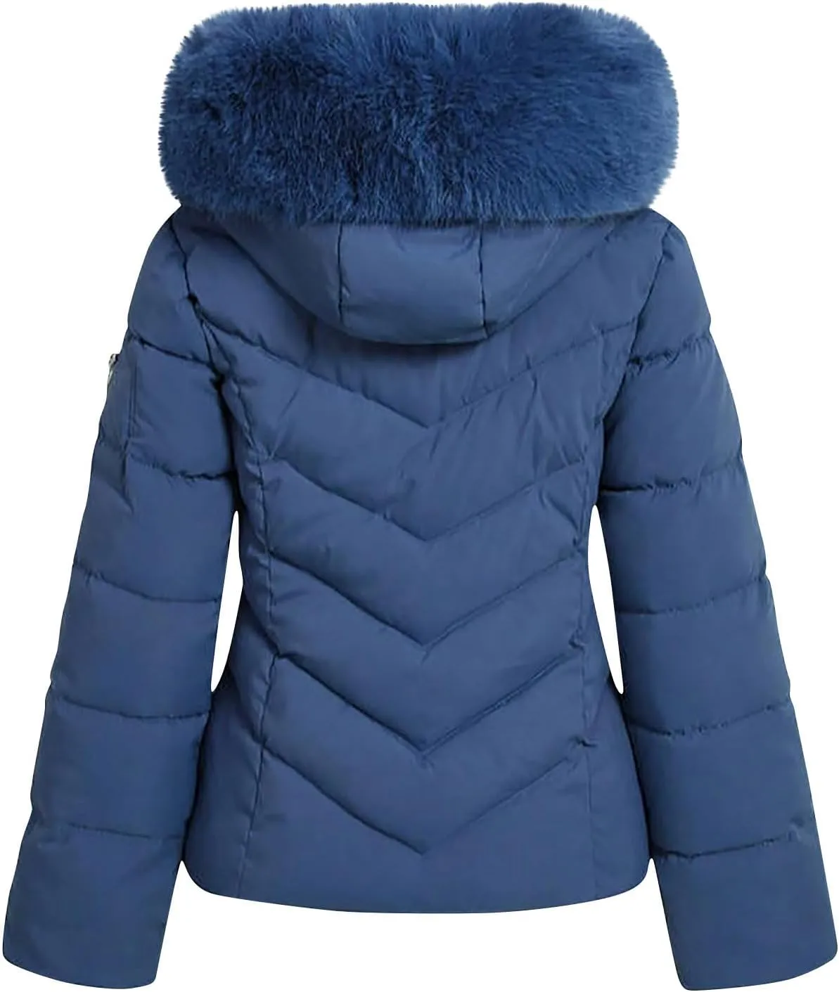 Puffer Jacket Women Winter Warm Down Coats Quilted Down Jackets Casual Zip Up Puffer Coat Faux Fur Hooded Outwear