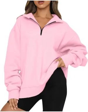 Quarter Zip Pullover for Women Fall Drop Shoulder Sweaters Casual Sweatshirt Half Zip Blouses Long Sleeve Y2k Clothes
