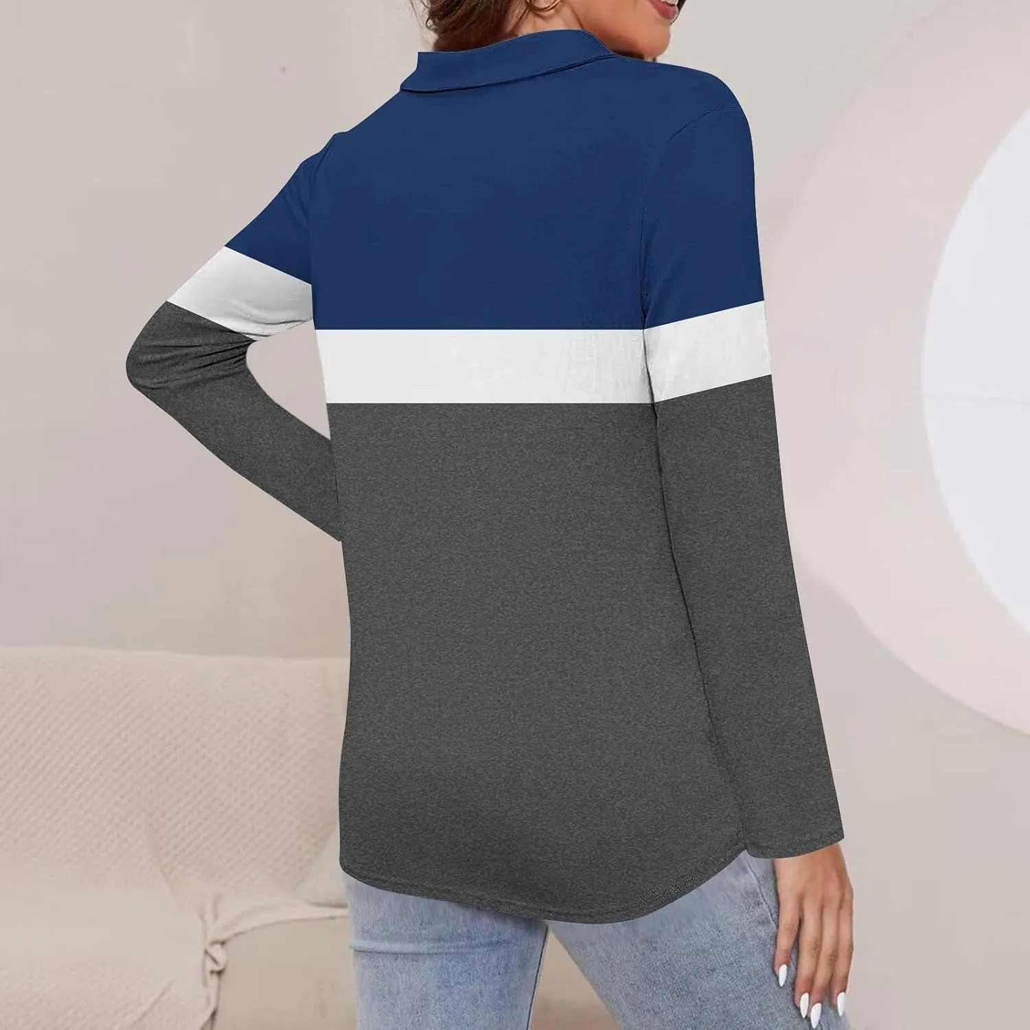 Quarter Zip Pullover Women Long Sleeve Collared Shirts Cozy Soft Tops Pullover Trendy Printed T-Shirts Casual Blouses