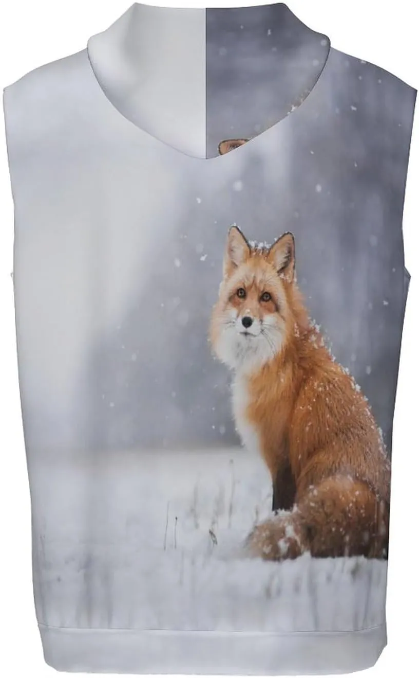 Red Fox in Snowy Winter Men's Workout Tank Tops Sleeveless Running Shirts With Hoodie Workout Hooded