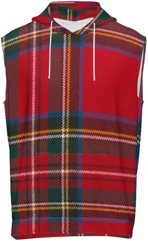 Red Tartan Design Men's Workout Tank Tops Sleeveless Running Shirts With Hoodie Workout Hooded