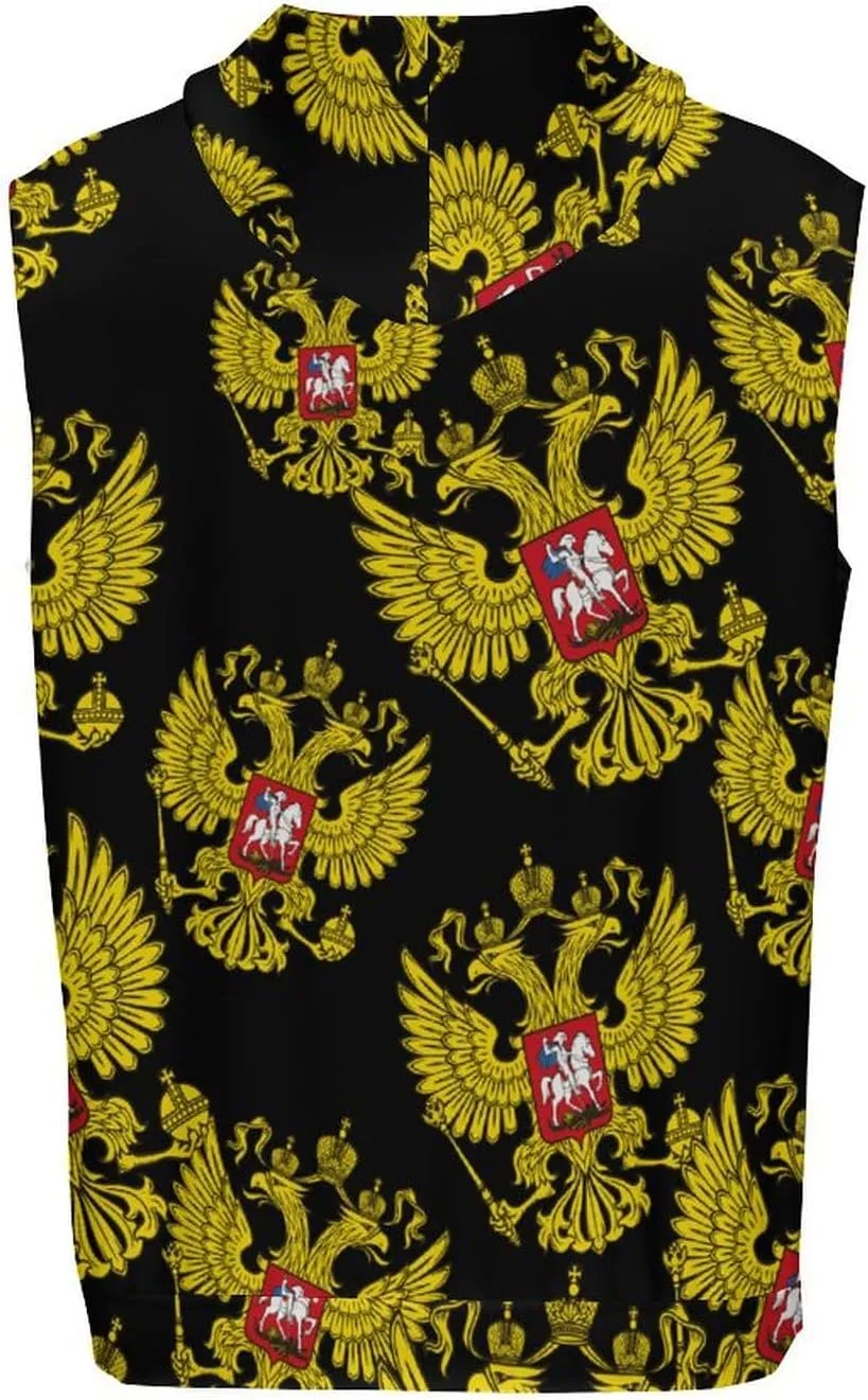 Russian Federation Coat of Arm Men's Workout Tank Tops Sleeveless Running Shirts With Hoodie Workout Hooded