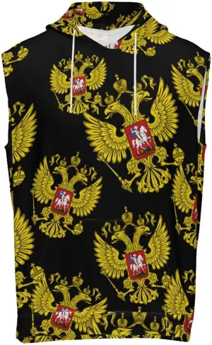 Russian Federation Coat of Arm Men's Workout Tank Tops Sleeveless Running Shirts With Hoodie Workout Hooded