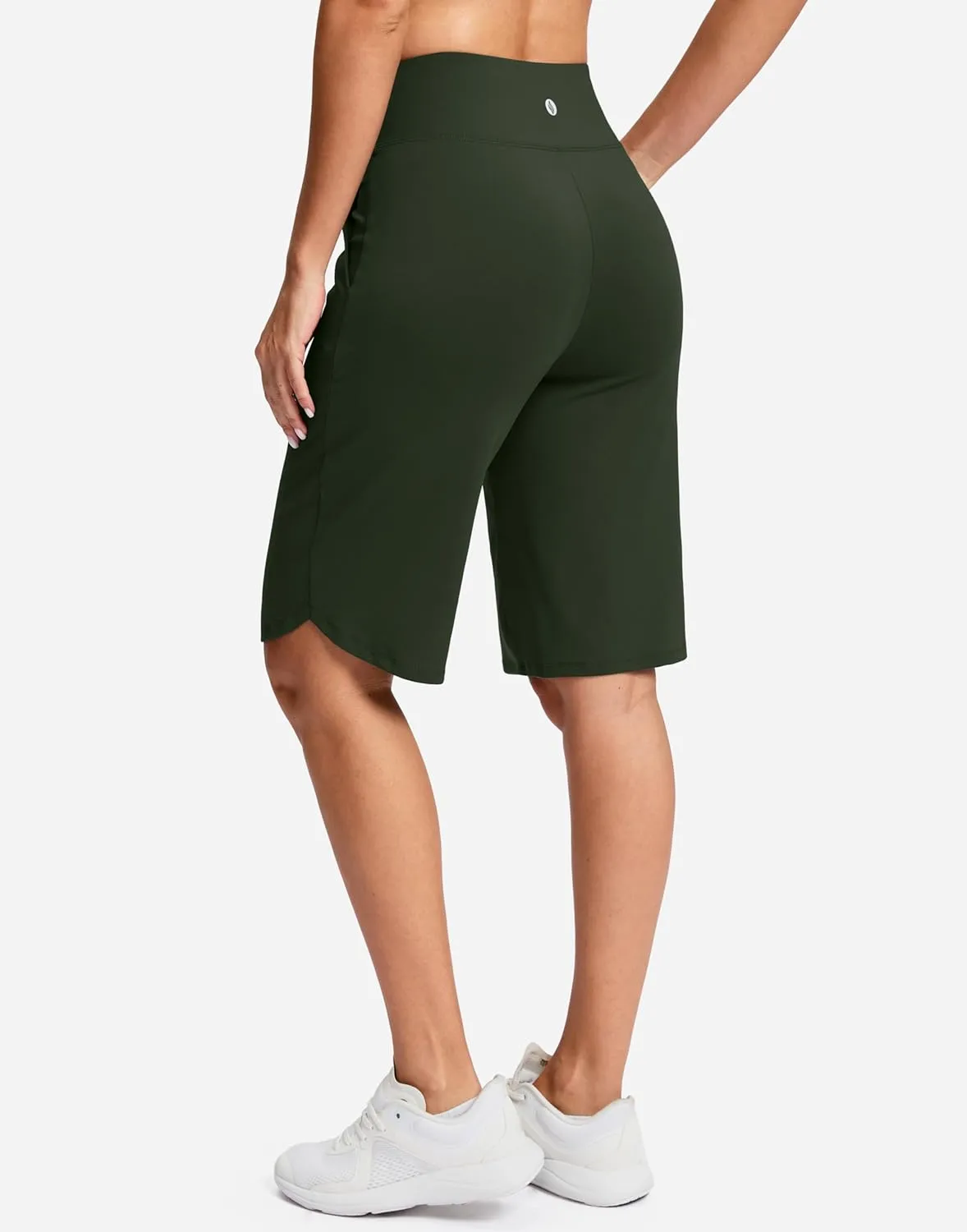 SANTINY 12" Long Bermuda Shorts for Women Knee Length with Pockets High Waisted Stretch Shorts for Summer Walking