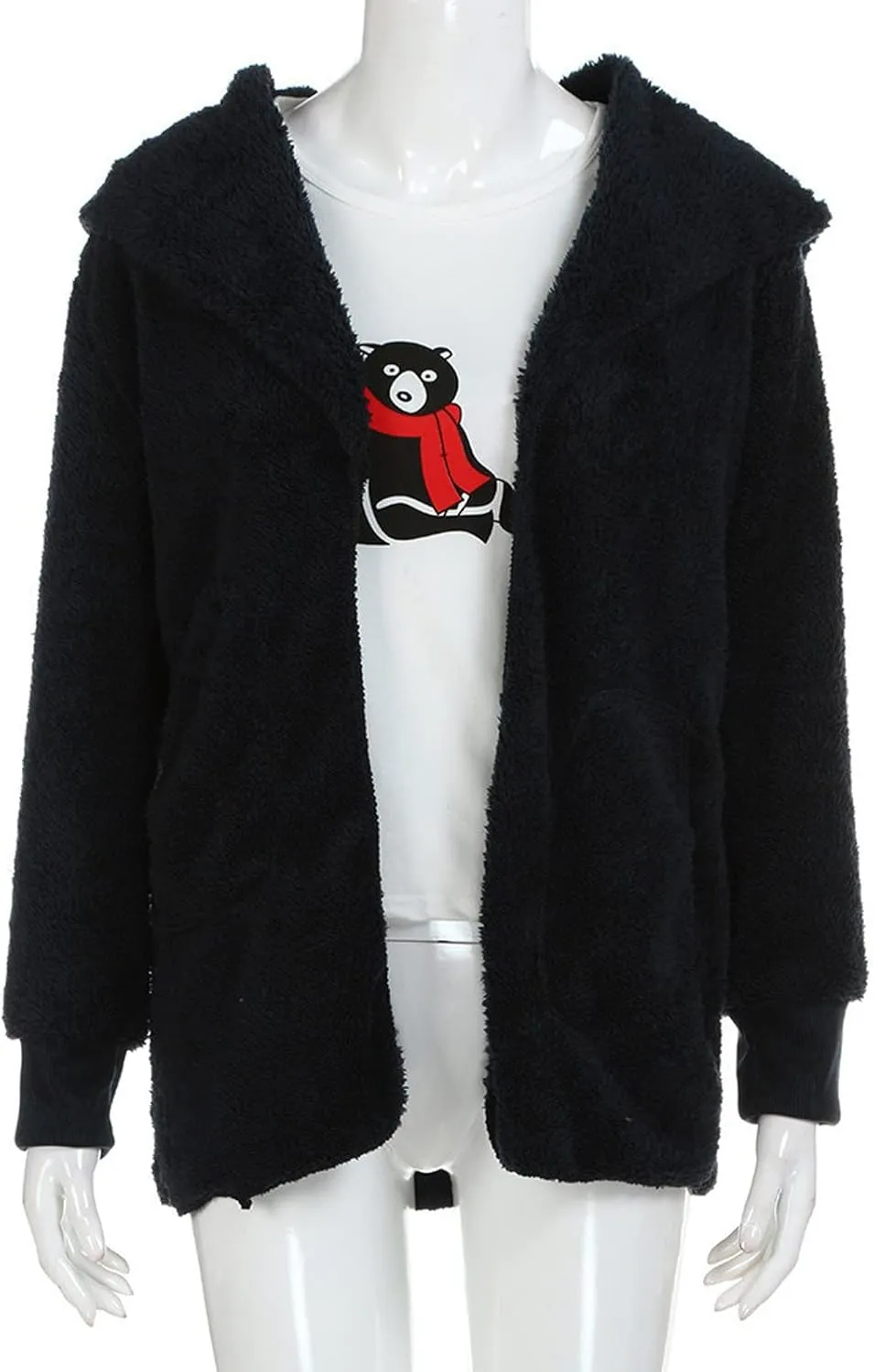 Sherpa Jacket Women Fuzzy Open Front Fleece Lined Jackets Soft Warm Hooded Cardigan Fleece Sweater Winter Coat