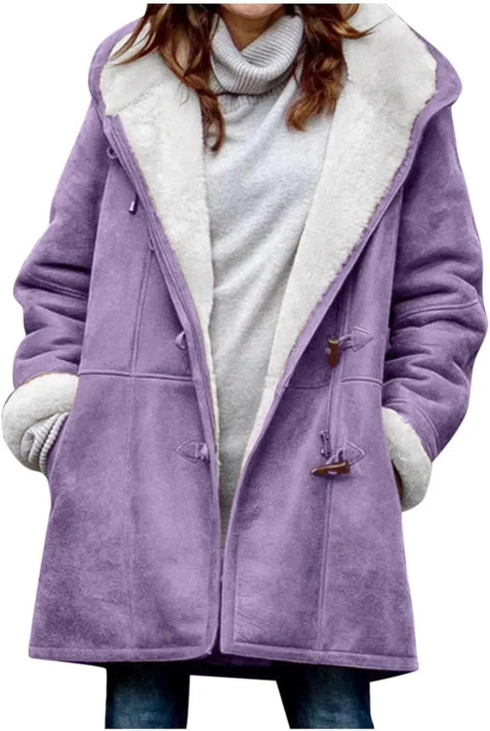 Sherpa Jacket Women Plus Size 2024 Winter Warm Coat Fleece Lined Coat Mid Length Winter Jacket Sherpa Outwear
