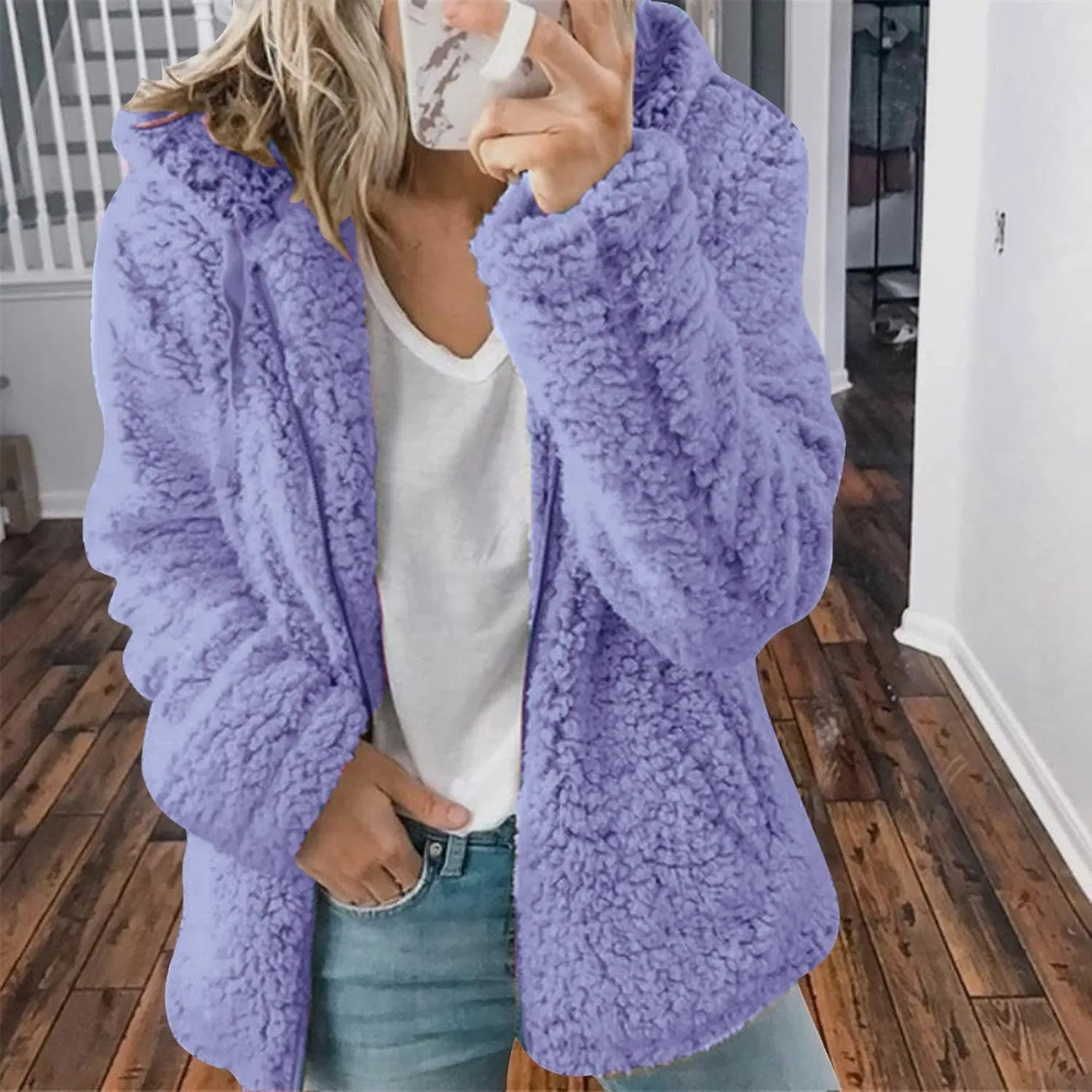 SHOPESSA Winter Coats and Jackets for Women Slouchy Sherpa Cardigan Women Sherpa Hoodies with Zipper Snow Jackets for Women