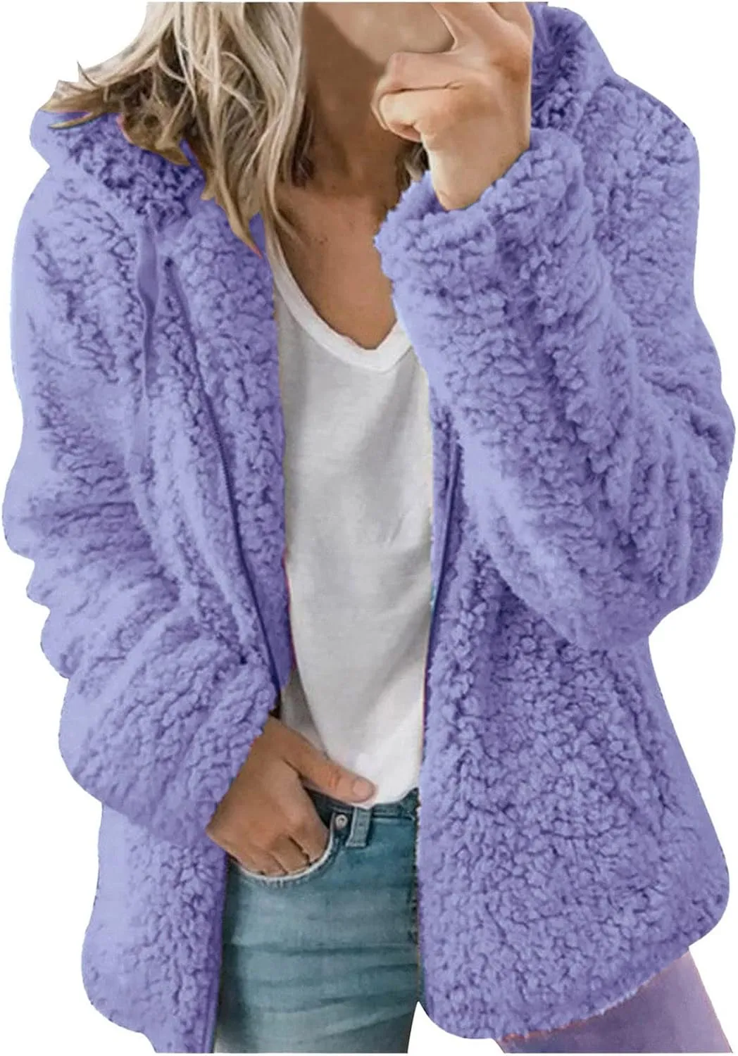 SHOPESSA Winter Coats and Jackets for Women Slouchy Sherpa Cardigan Women Sherpa Hoodies with Zipper Snow Jackets for Women