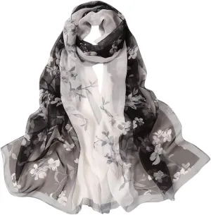 Silk Long Satin Scarf Fashion Vintage Floral Print Scarf Shawl Sunscreen Beach Shawls Wraps Lightweight Neckerchief