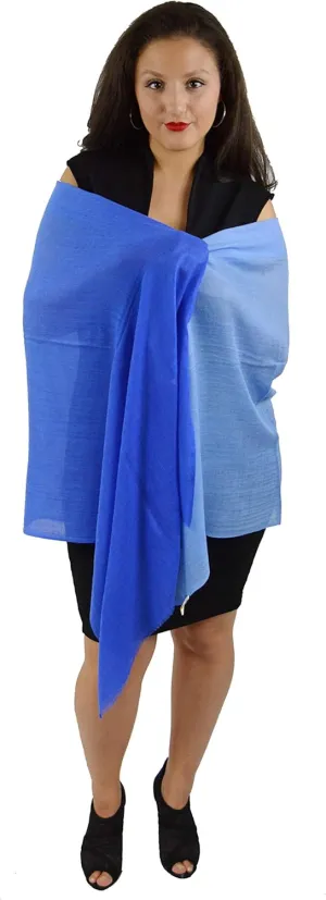 Silk Shawl/Graduated Shawl/Woolen Shawl/Ombre Shawl/Cashmere Shawl/Scarf/Scarves (Baby Blue to SEA Blue)