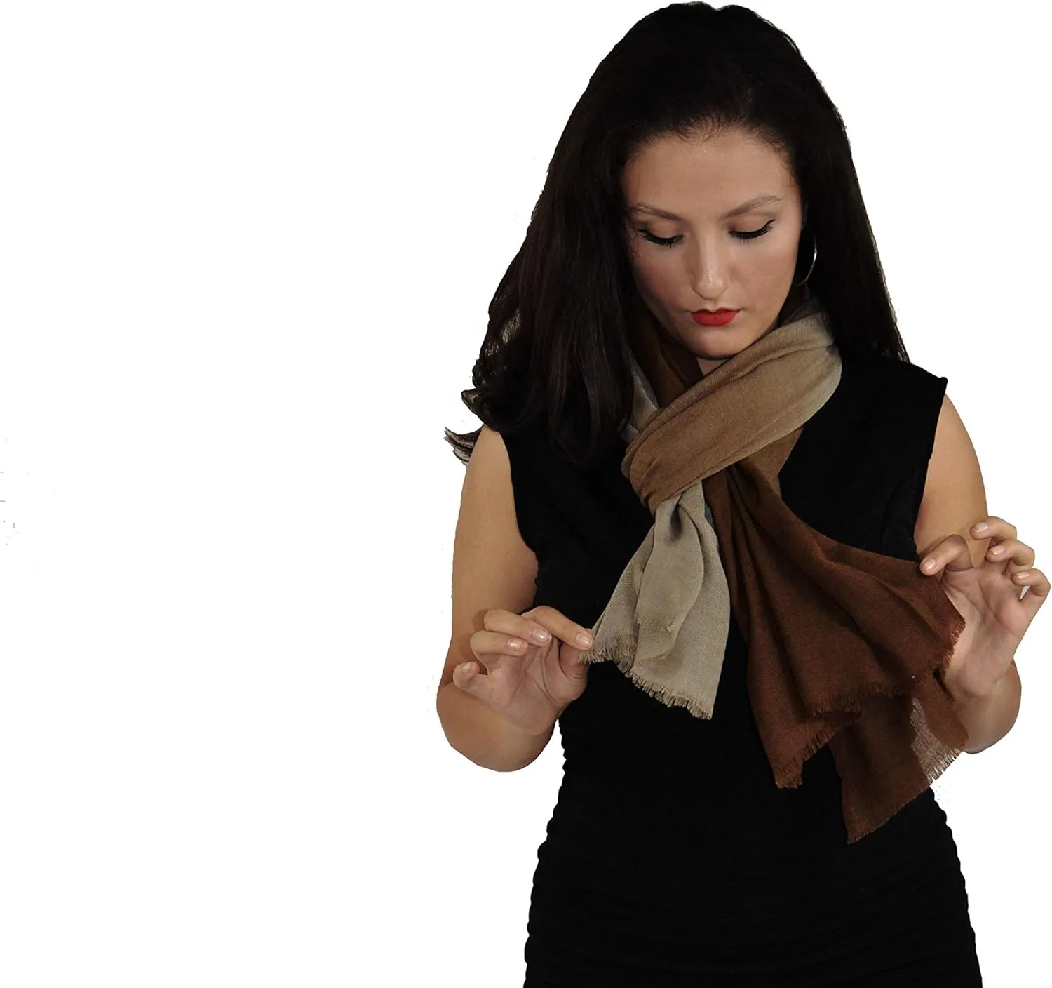 Silk Shawl/Graduated Shawl/Woolen Shawl/Ombre Shawl/Cashmere Shawl/Scarf/Scarves (Chocolate to Beige)