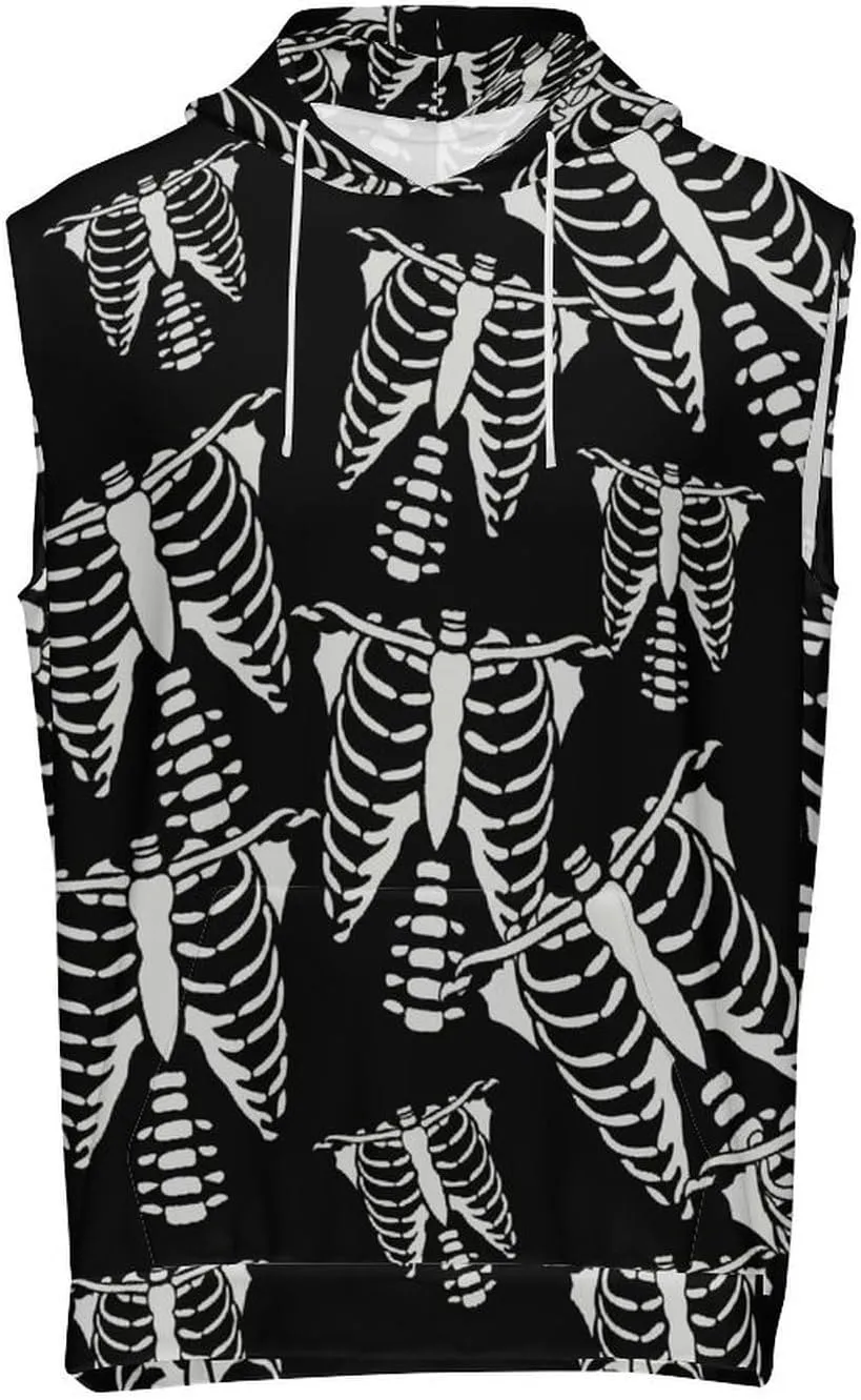 Skeleton Men's Workout Tank Tops Sleeveless Running Shirts With Hoodie Workout Hooded
