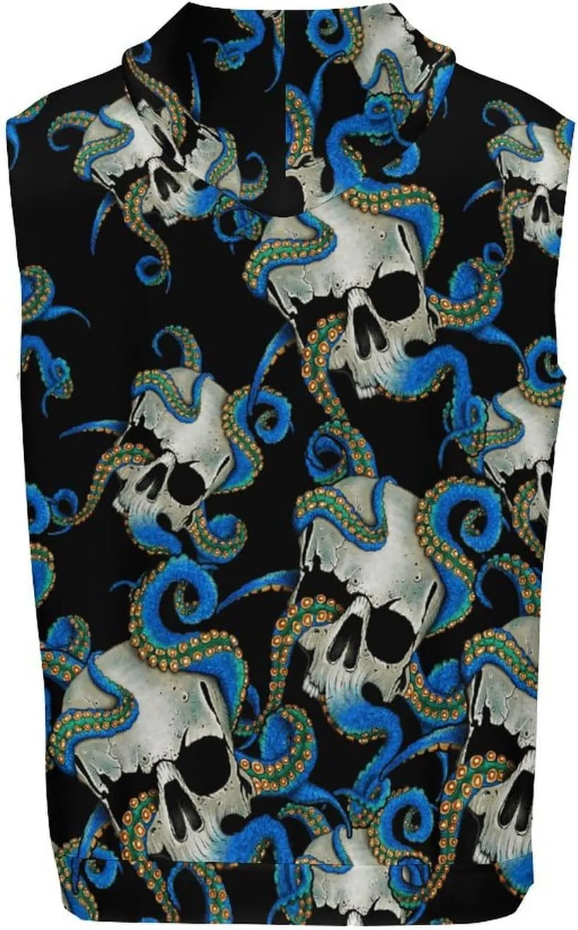 Skull Octopus Men's Workout Tank Tops Sleeveless Running Shirts With Hoodie Workout Hooded