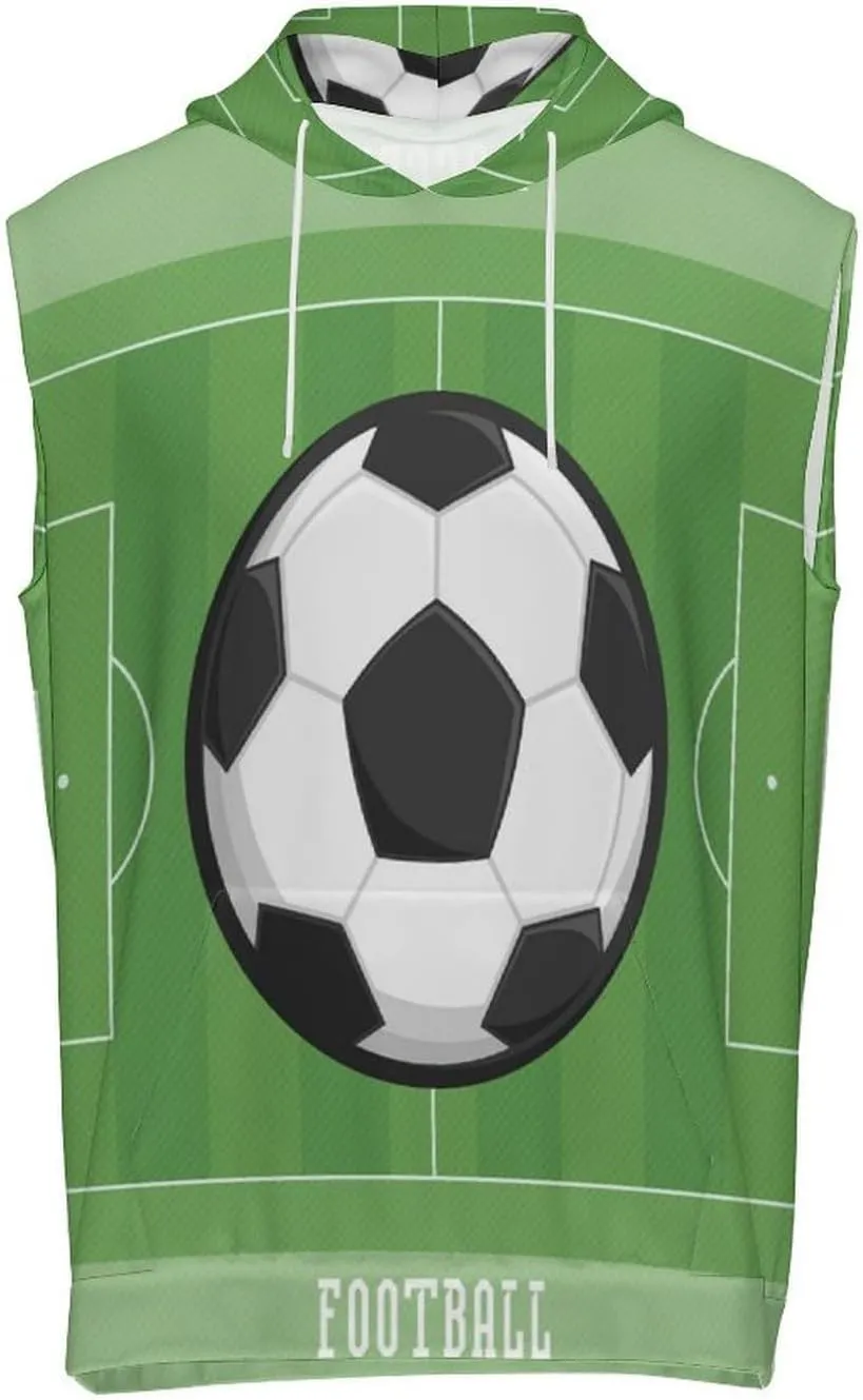 Soccer Football Field Men's Workout Tank Tops Sleeveless Running Shirts With Hoodie Workout Hooded