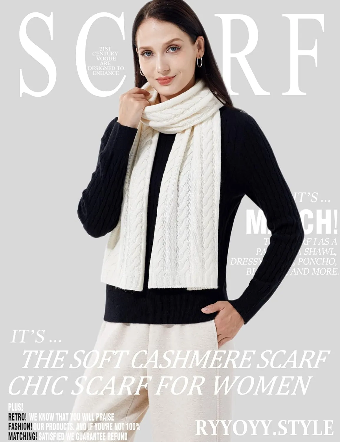 Soft Warm 100% Cashmere Scarf for Women Lightweight Luxury Cable Stitch Scarves with Gift Box
