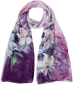 Square Large Neck Scarf Digital Floral Printing Silk Scarf Shawl Long Multi-use Silk Satin Neck Scarf Soft Lightweight, 175x110CM, Purple