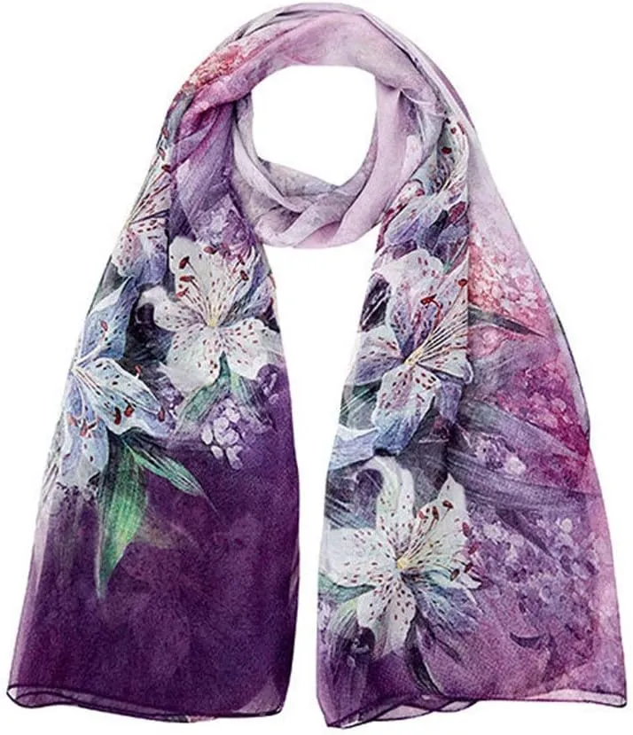 Square Large Neck Scarf Digital Floral Printing Silk Scarf Shawl Long Multi-use Silk Satin Neck Scarf Soft Lightweight, 175x110CM, Purple