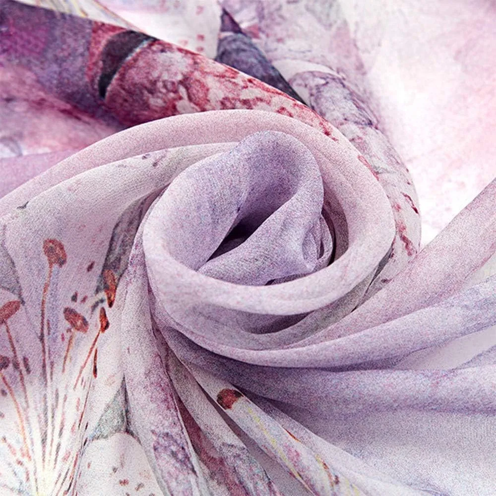 Square Large Neck Scarf Digital Floral Printing Silk Scarf Shawl Long Multi-use Silk Satin Neck Scarf Soft Lightweight, 175x110CM, Purple
