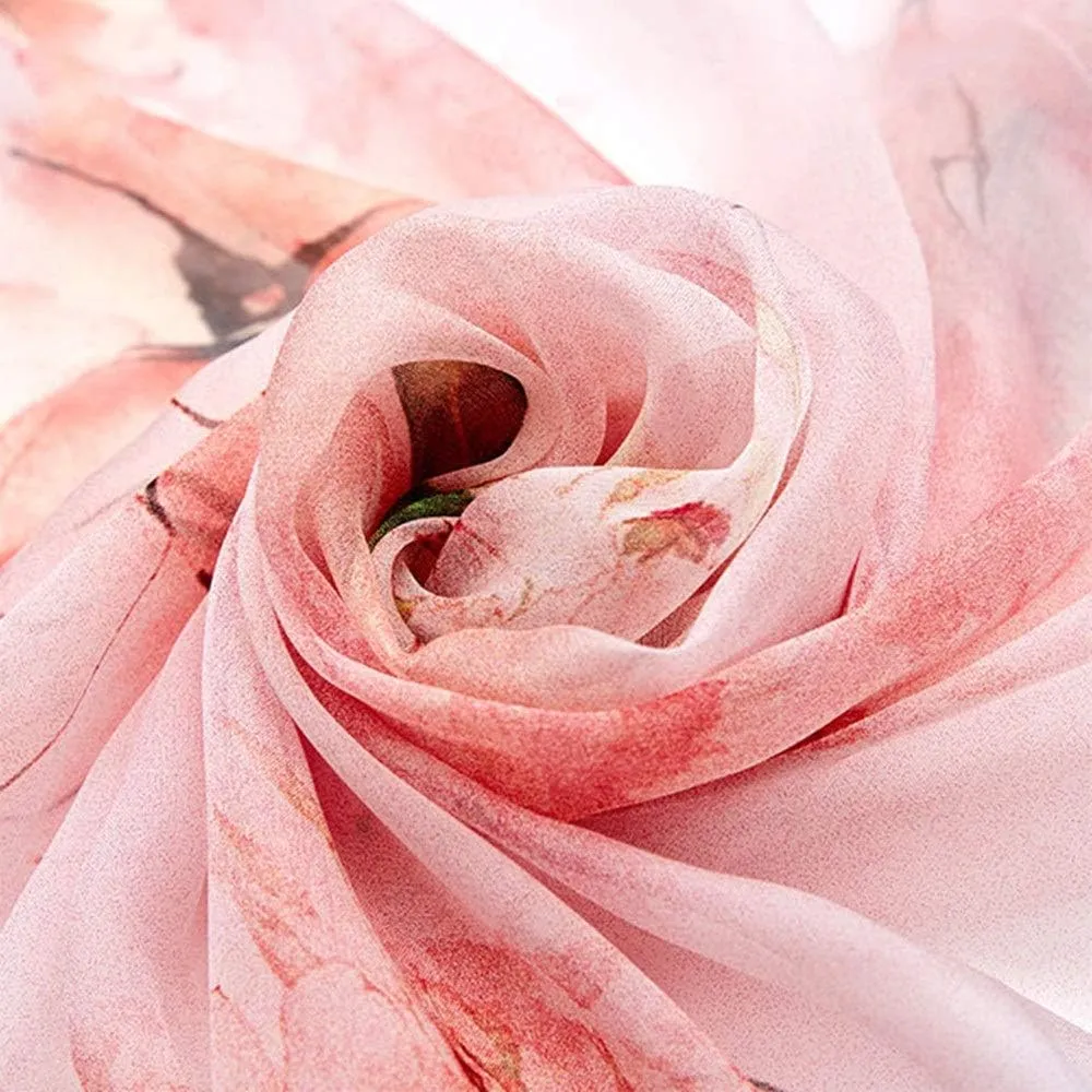 Square Large Neck Scarf Lightweight Silk Scarf Ladies Digital Printed Silk Scarf Breathable Chiffon Shawl Soft