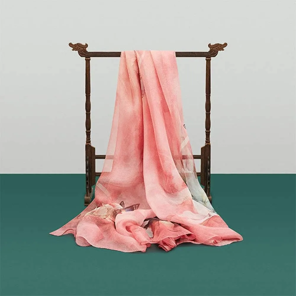 Square Large Neck Scarf Woman's Digital Floral Printing Long Scarf Shawl Multi-use Silk Satin Neck Scarf Lightweight