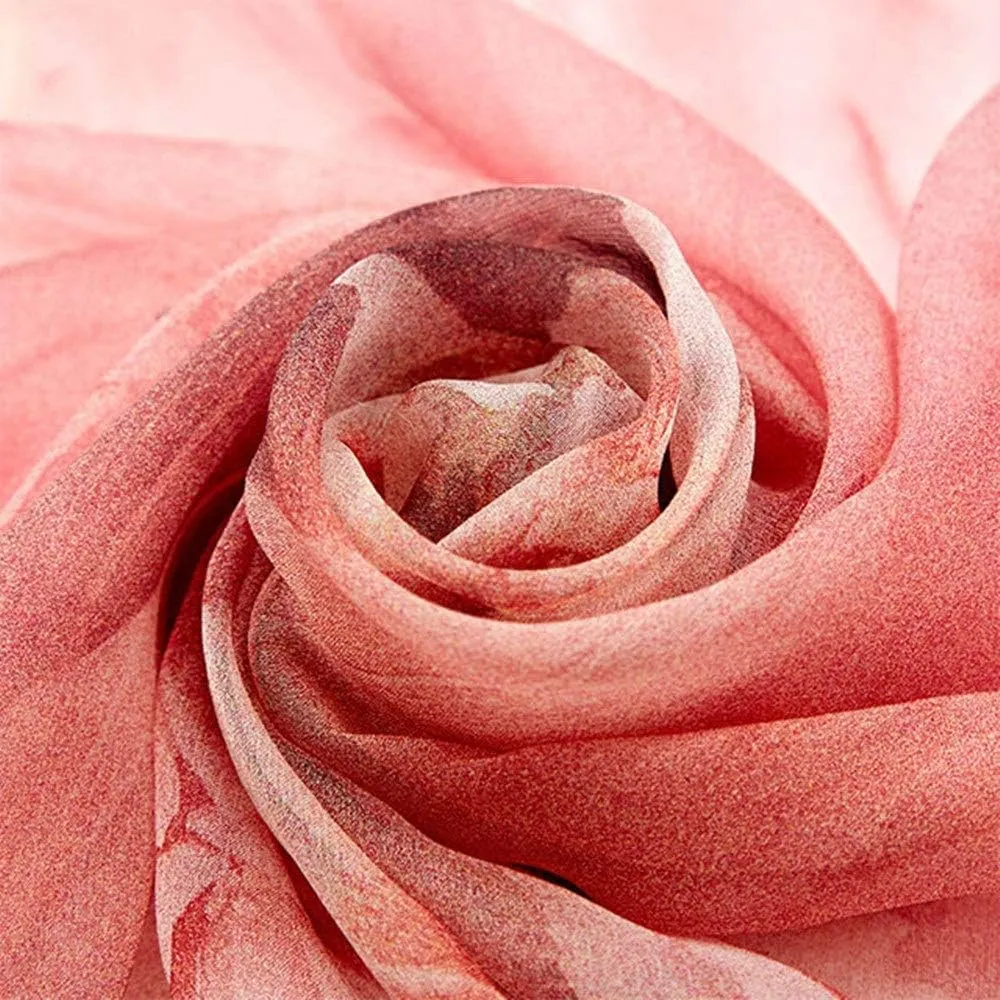 Square Large Neck Scarf Woman's Digital Floral Printing Long Scarf Shawl Multi-use Silk Satin Neck Scarf Soft Lightweight, 175x110CM, Pink