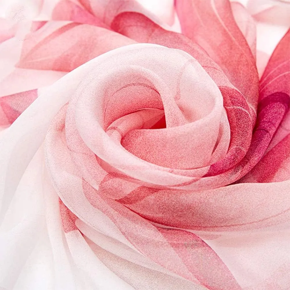 Square Large Neck Scarf Woman's Silk Scarf Digital Printed Neck Scarf Spring Breathable Chiffon Shawl Soft Lightweight