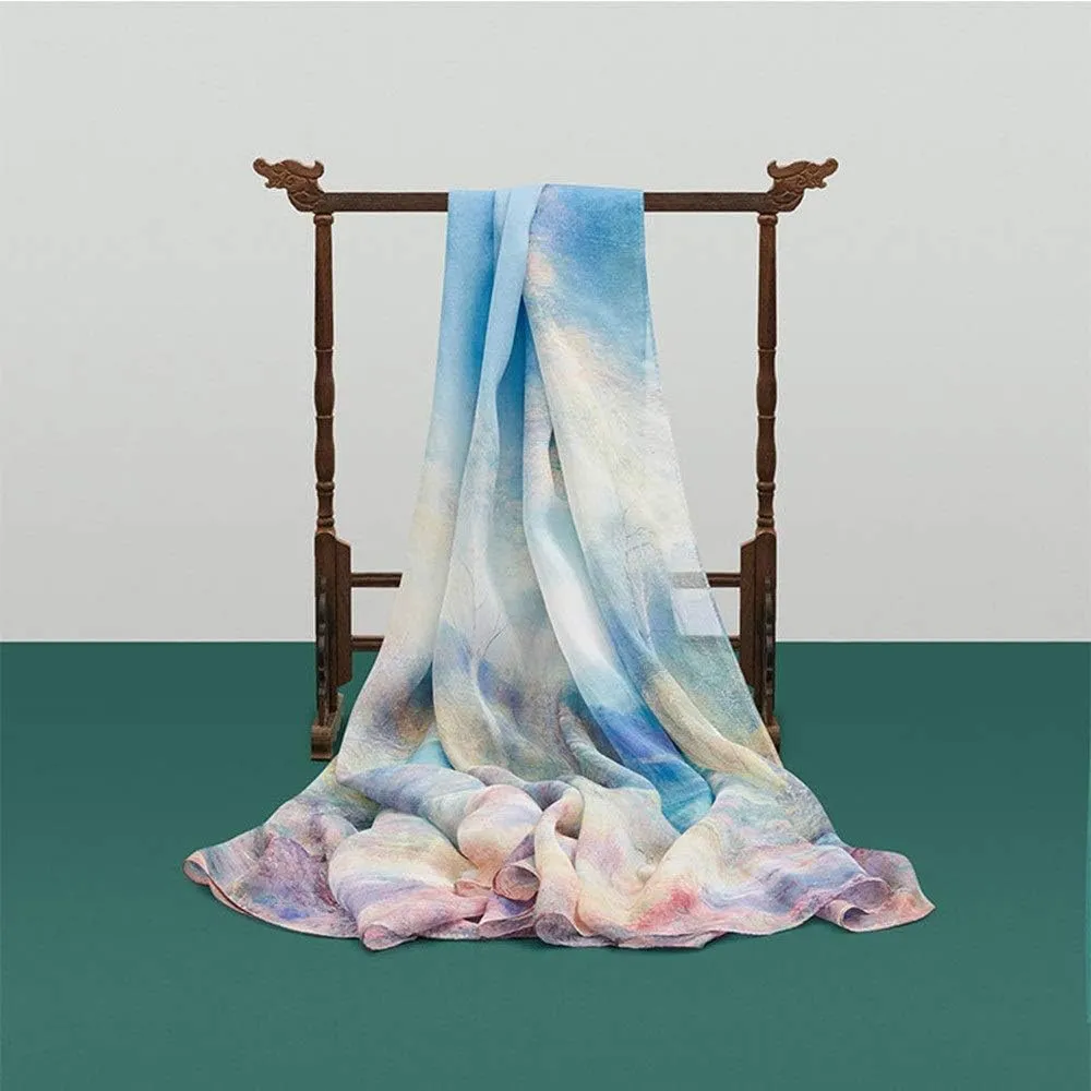 Square Large Neck Scarf Women Long Lightweight Silk Scarf Sunscreen Shawls Digital Printed Soft Lightweight