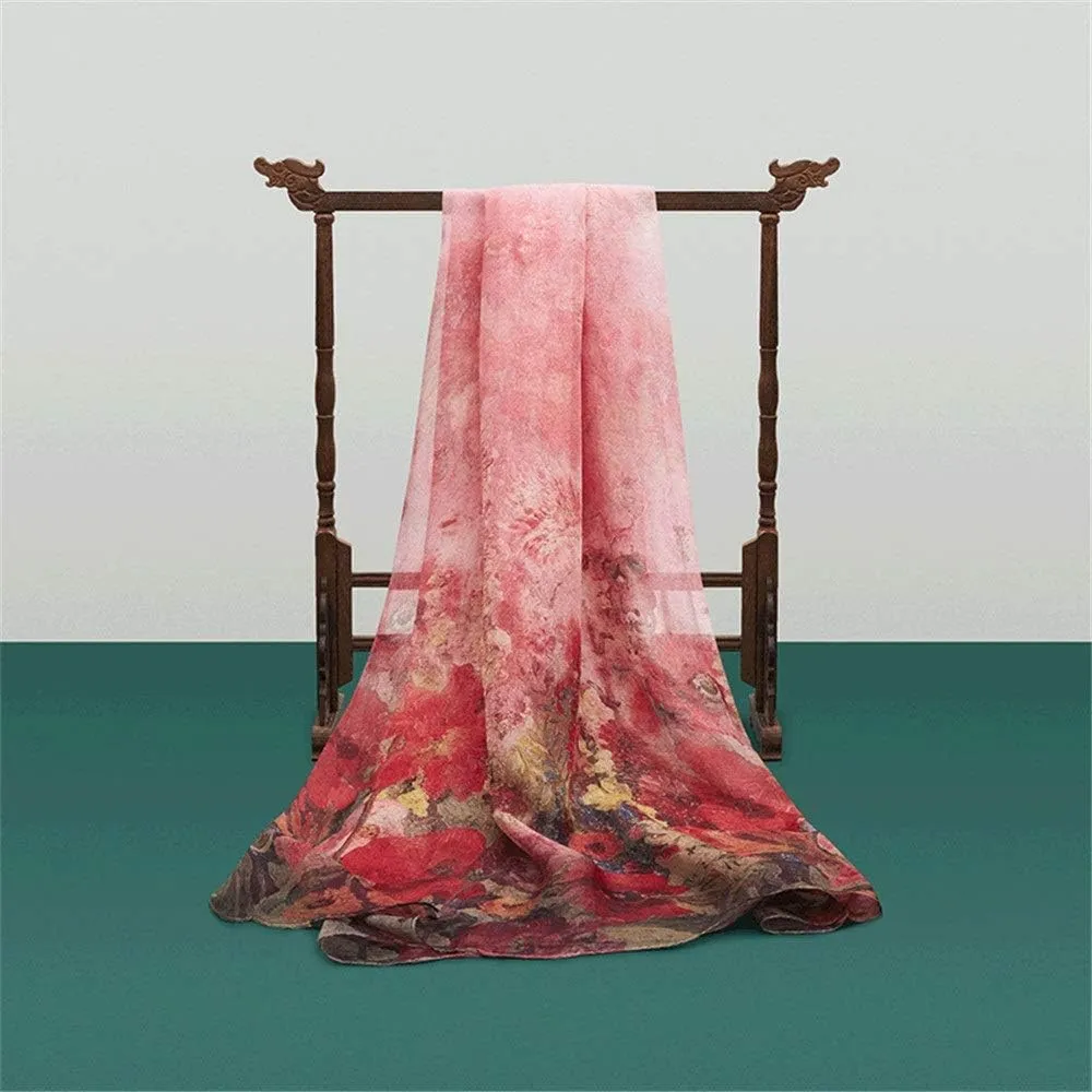 Square Large Neck Scarf Women's Satin Silk Scarf Ladies Digital Printing Silk Chiffon Scarf Summer Beach Shawl Soft