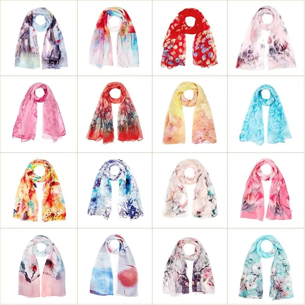 Square Large Neck Scarf Women's Satin Silk Scarf Ladies Digital Printing Silk Chiffon Scarf Summer Beach Shawl Soft
