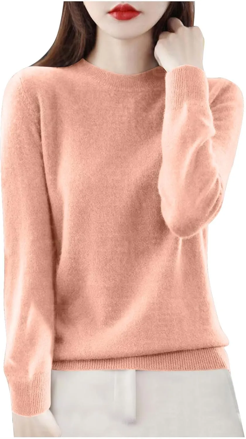 Sweaters for Women Trendy Long Sleeve Fuzzy Crewneck Pullover Tops Solid Color Lightweight Cashmere Sweater