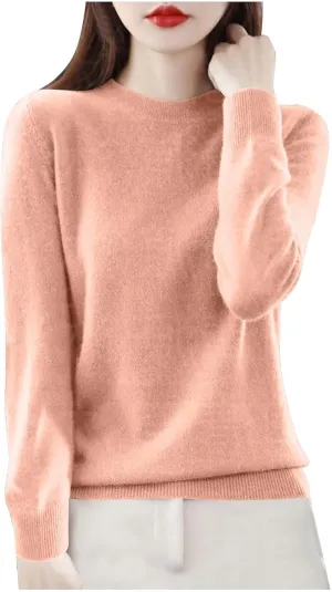 Sweaters for Women Trendy Long Sleeve Fuzzy Crewneck Pullover Tops Solid Color Lightweight Cashmere Sweater