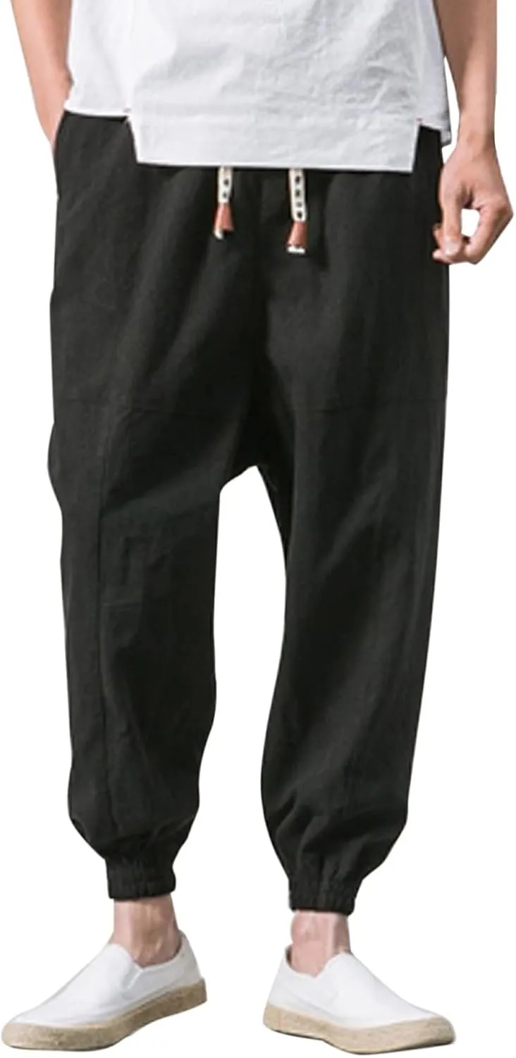 Sweatpants for Men Cotton Casual Waist Men Solid with Pockets Waist Trousers Elastic Men's Stretch Waist Cargo
