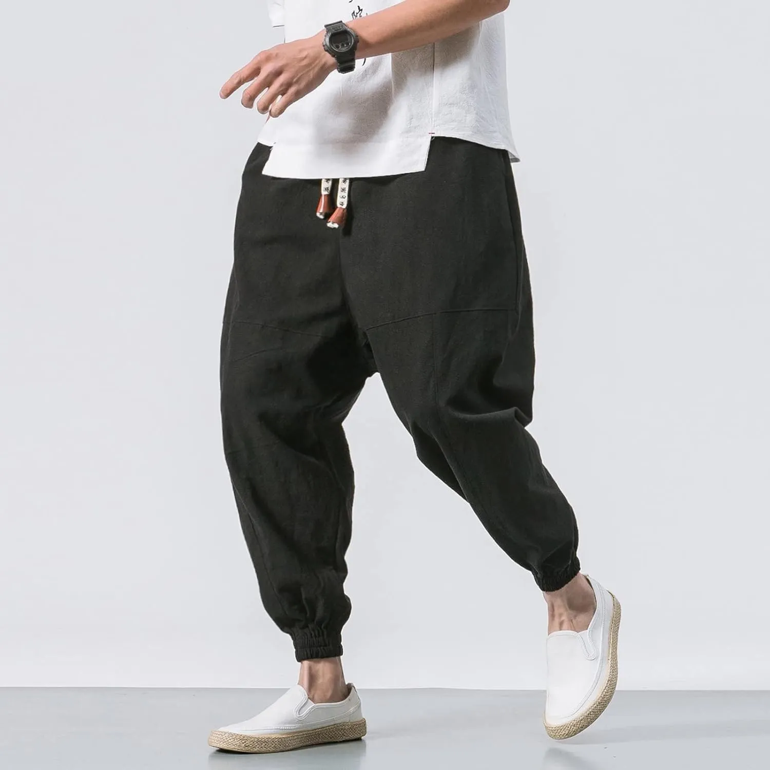 Sweatpants for Men Cotton Casual Waist Men Solid with Pockets Waist Trousers Elastic Men's Stretch Waist Cargo