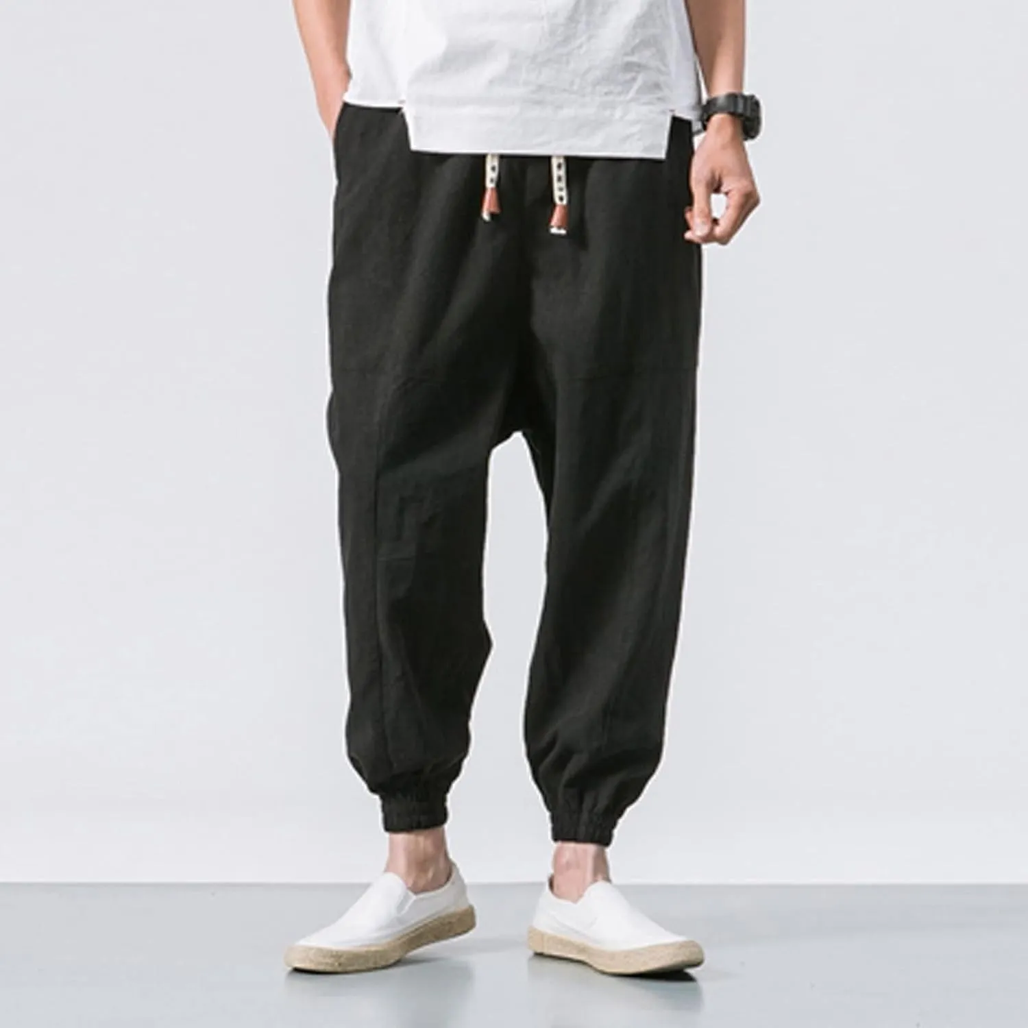 Sweatpants for Men Cotton Casual Waist Men Solid with Pockets Waist Trousers Elastic Men's Stretch Waist Cargo