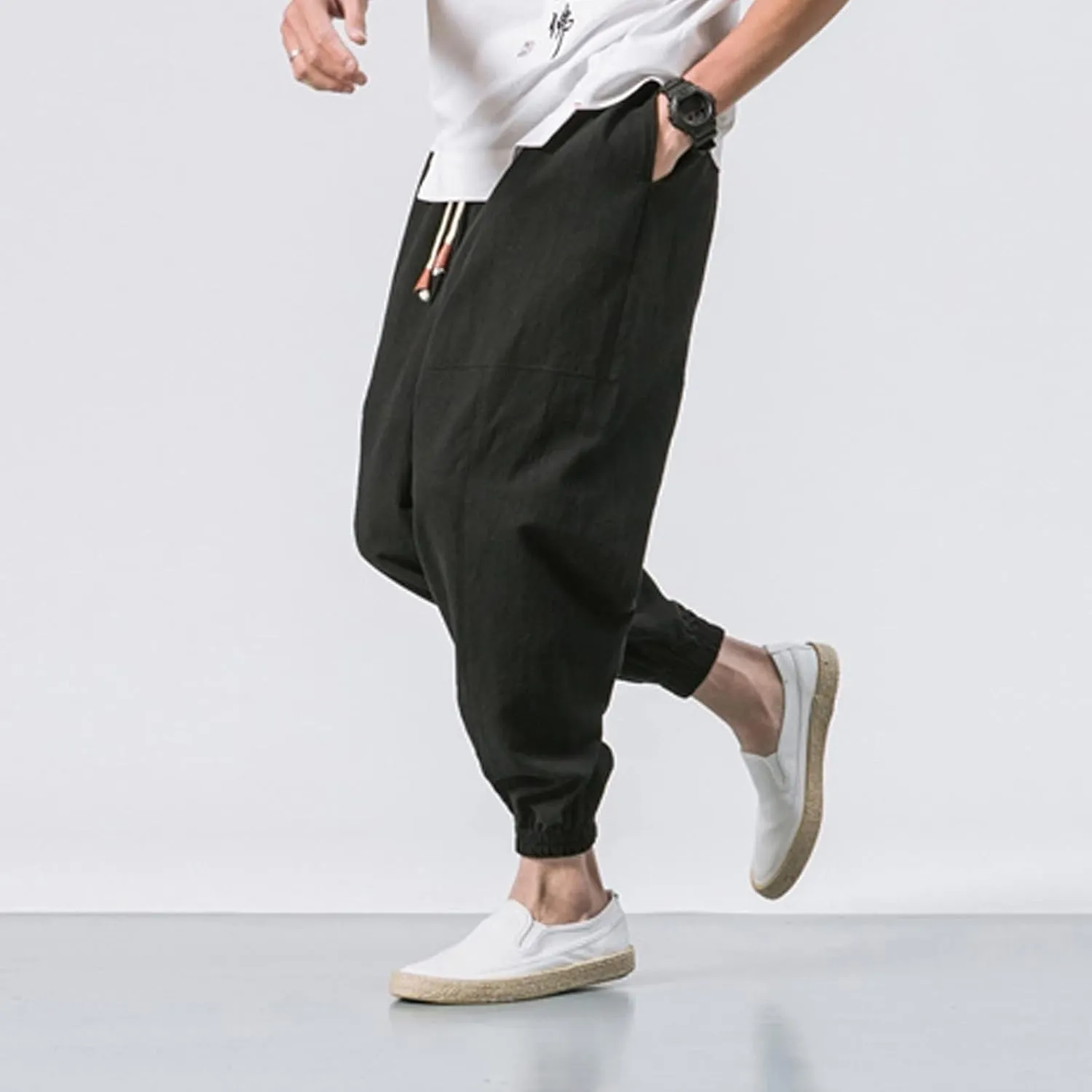 Sweatpants for Men Cotton Casual Waist Men Solid with Pockets Waist Trousers Elastic Men's Stretch Waist Cargo