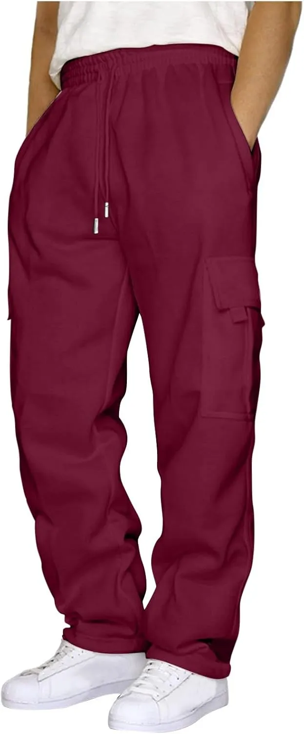 Sweatpants for Men Pants Casual Jogging Sports Elastic with Pockets Men's Men's Pants Heavyweight Fleece Cargo