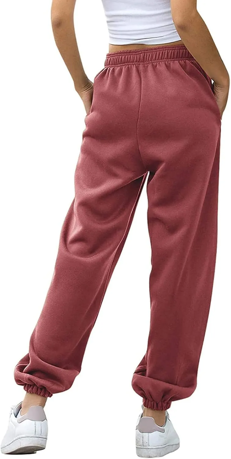 Sweatpants Woman Baggy Wide Leg High Waisted Drawstring Joggers Casual Fleece Lined Sweatpant Fall Winter Pants