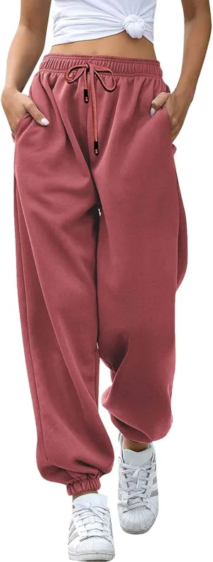 Sweatpants Woman Baggy Wide Leg High Waisted Drawstring Joggers Casual Fleece Lined Sweatpant Fall Winter Pants