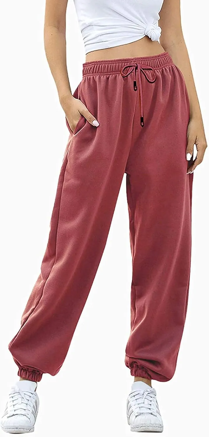 Sweatpants Woman Baggy Wide Leg High Waisted Drawstring Joggers Casual Fleece Lined Sweatpant Fall Winter Pants