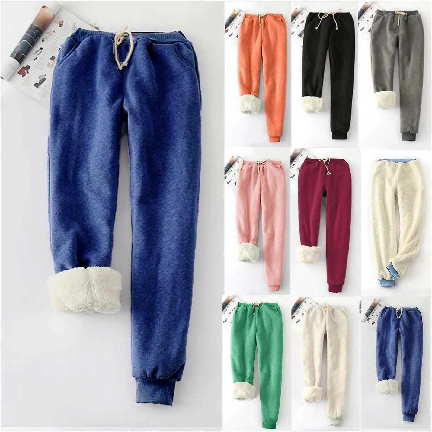 Sweatpants Women Joggers Sherpa Fleece Lined Pants Drawstring Waist Sweatpants Warm Pants Plus Size Outdoor Joggers