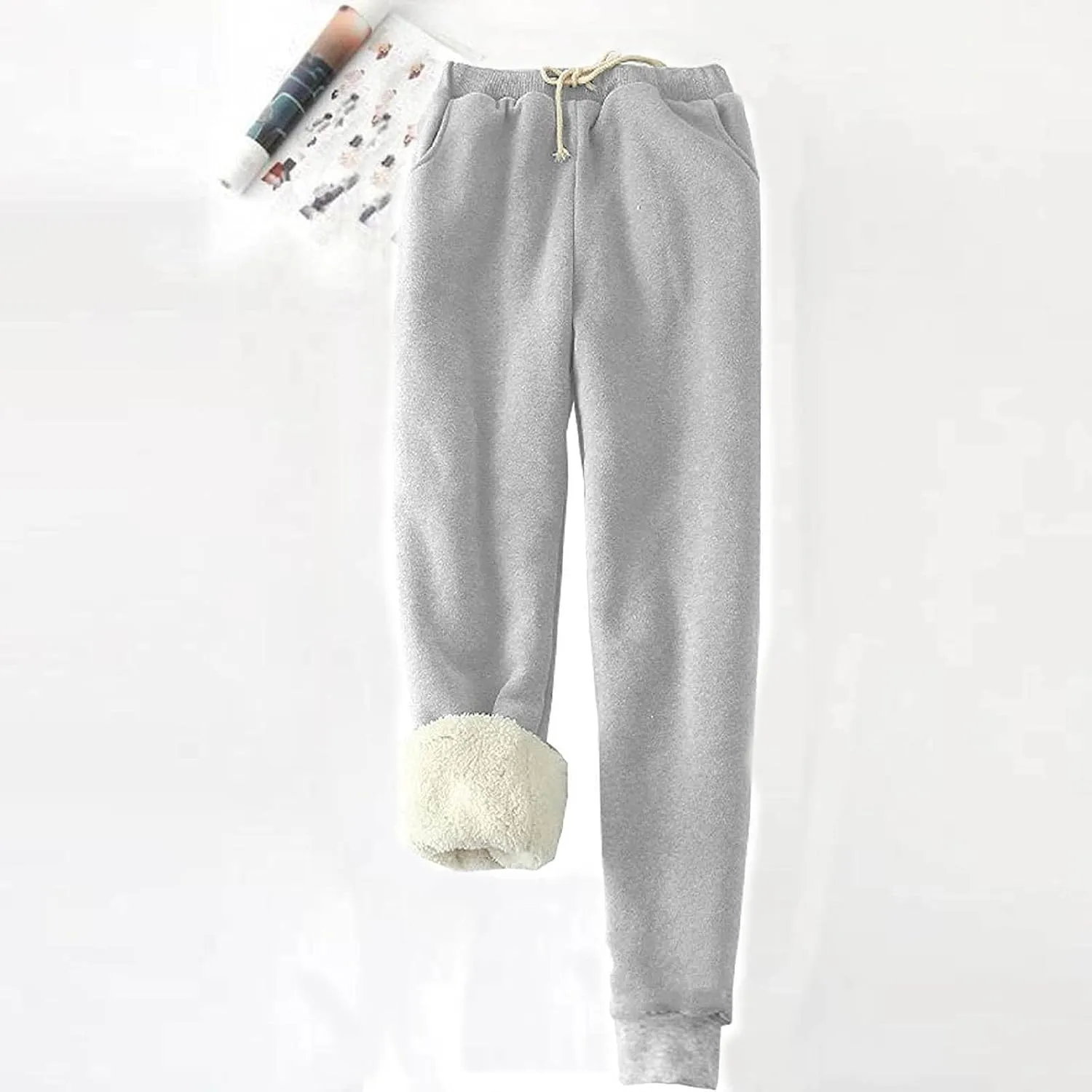 Sweatpants Women Joggers Sherpa Fleece Lined Pants Drawstring Waist Sweatpants Warm Pants Plus Size Outdoor Joggers