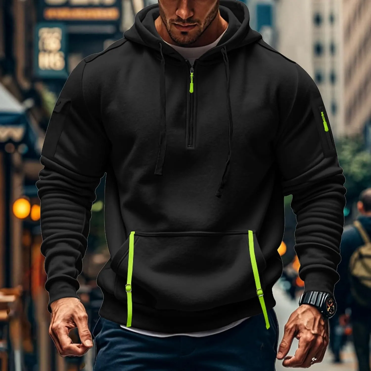 Tactical Hoodies for Men Quarter Zip Pullover Men Vintage Workout Outfits with Pockets Military Sweatshirt