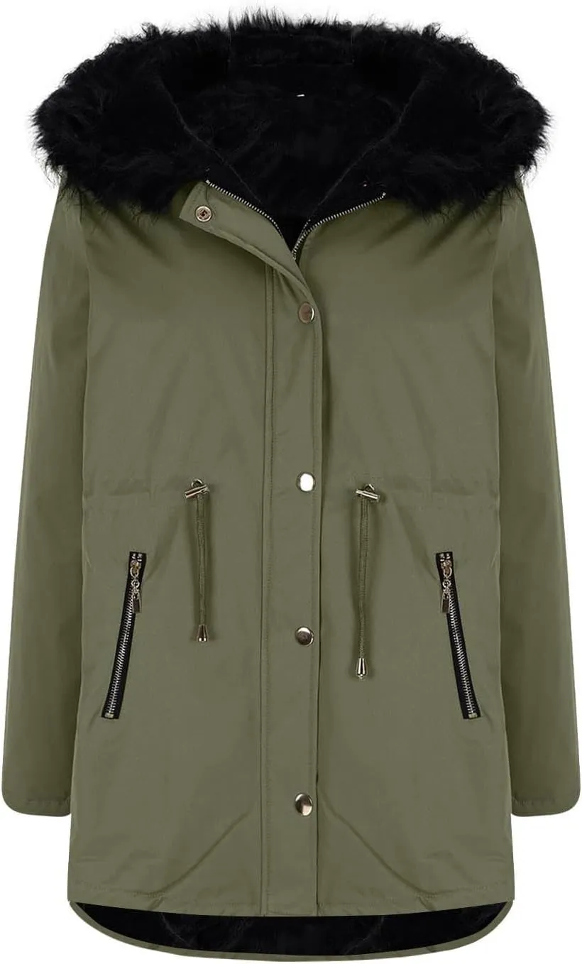 Thicken Fleece Parka Women Winter Coat Warm Puffer Jacket Quilted Down Coats Casual Sherpa Outerwear with Furry Hood