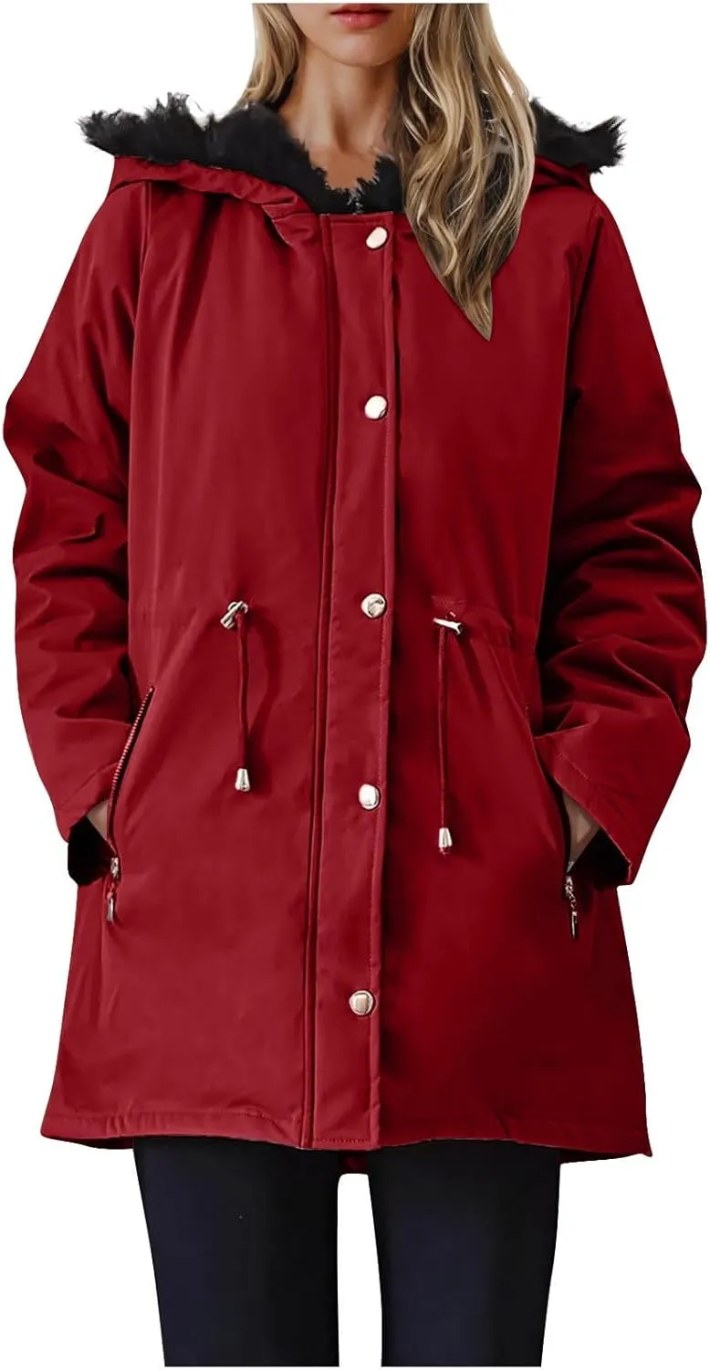 Thicken Fleece Parka Women Winter Coat Warm Puffer Jacket Quilted Down Coats Casual Sherpa Outerwear with Furry Hood