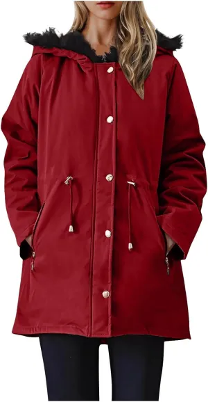 Thicken Fleece Parka Women Winter Coat Warm Puffer Jacket Quilted Down Coats Casual Sherpa Outerwear with Furry Hood