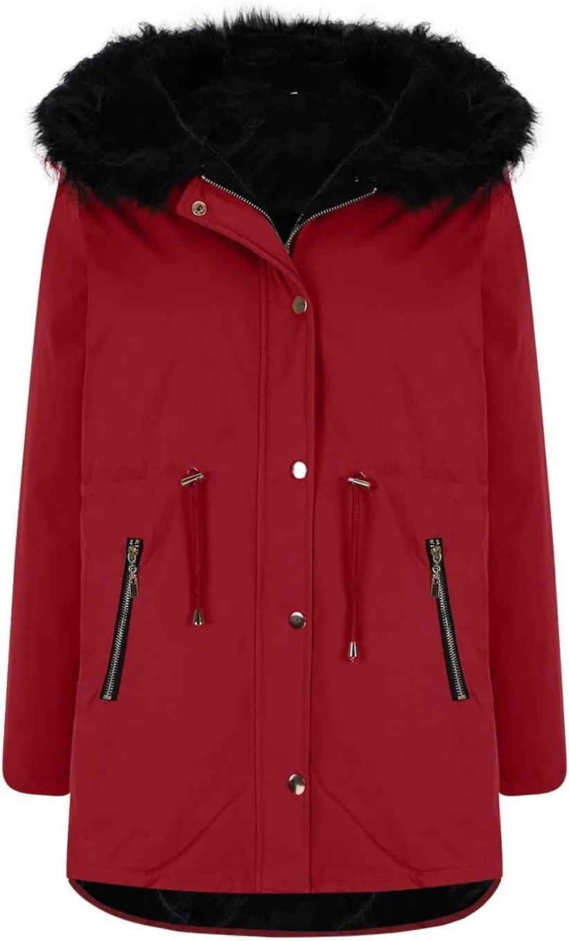 Thicken Fleece Parka Women Winter Coat Warm Puffer Jacket Quilted Down Coats Casual Sherpa Outerwear with Furry Hood