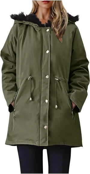 Thicken Fleece Parka Women Winter Coat Warm Puffer Jacket Quilted Down Coats Casual Sherpa Outerwear with Furry Hood