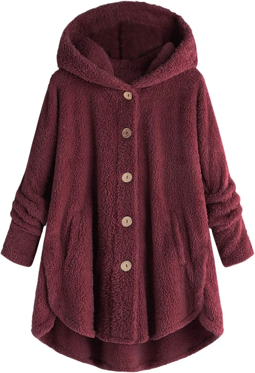 Tops Cardigan Women Plus Jacket Coat Wool Size Hooded Winter Plush Button Loose Women's Coat Drape Front